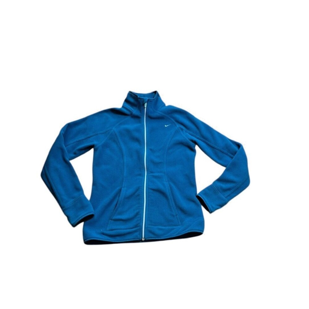 Nike Jacket Womens Size Medium Blue Fleece Full Zip Y2K Swoosh Outdoor Gray Tag